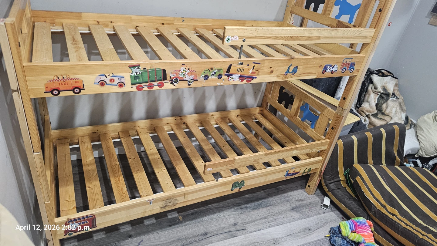 Wooden Bunk Bed with Train and Animal Decals - photo 2