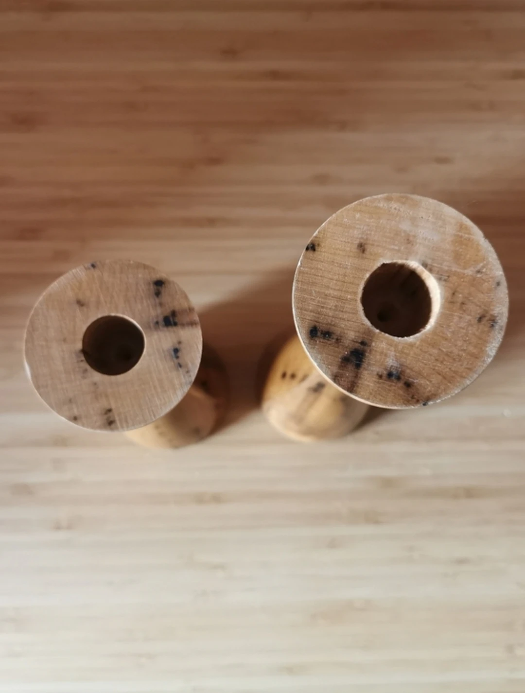 Vintage MCM Turned Wood Candle Holders Set Scandinavian Style - photo 4