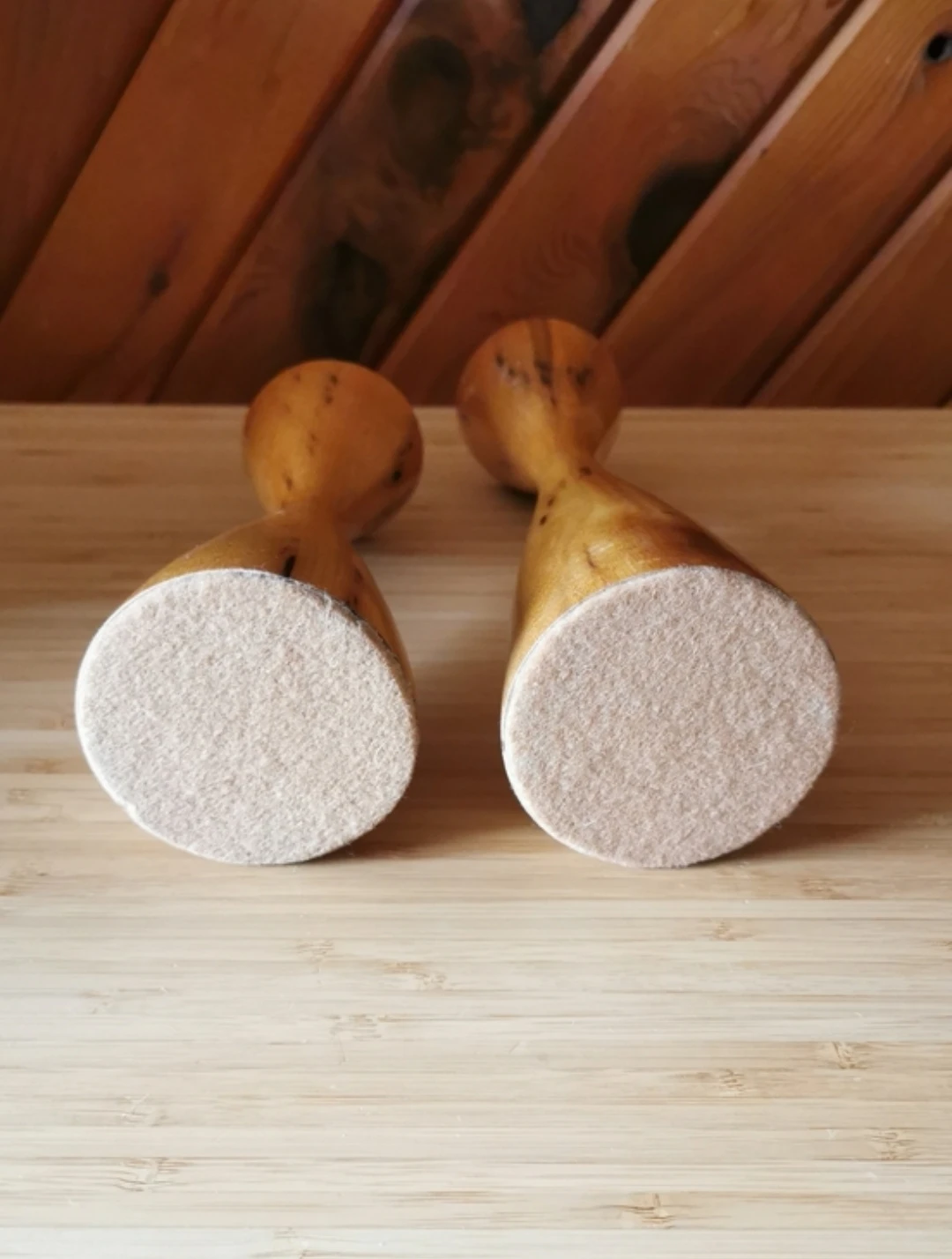 Vintage MCM Turned Wood Candle Holders Set Scandinavian Style - photo 5