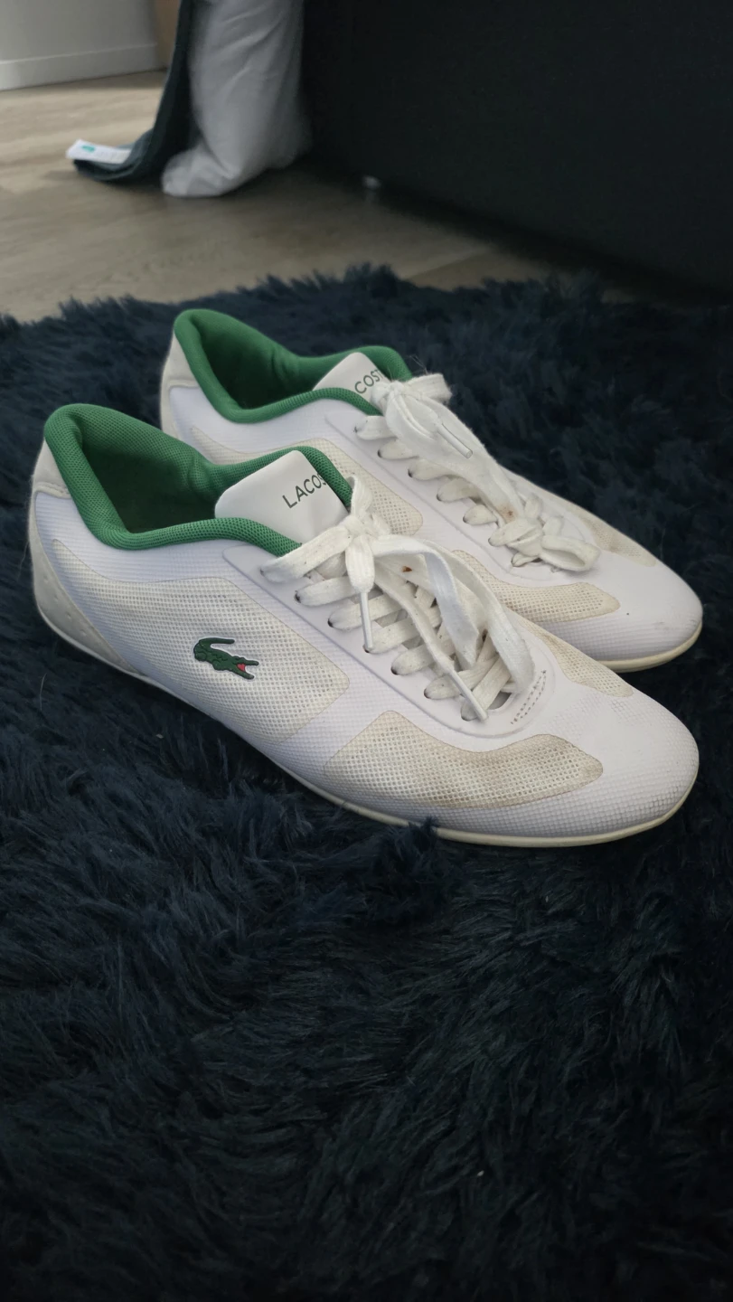 White Lacoste Sneakers with Green Trim