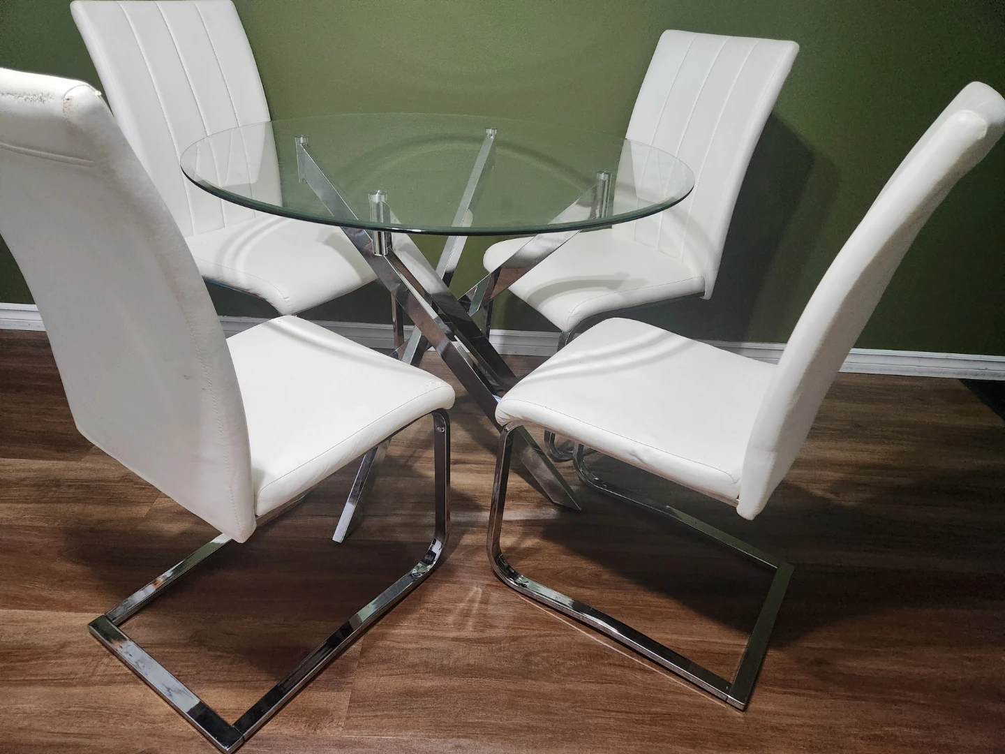 Glass Top Dining Table with 4 White Chairs - photo 2