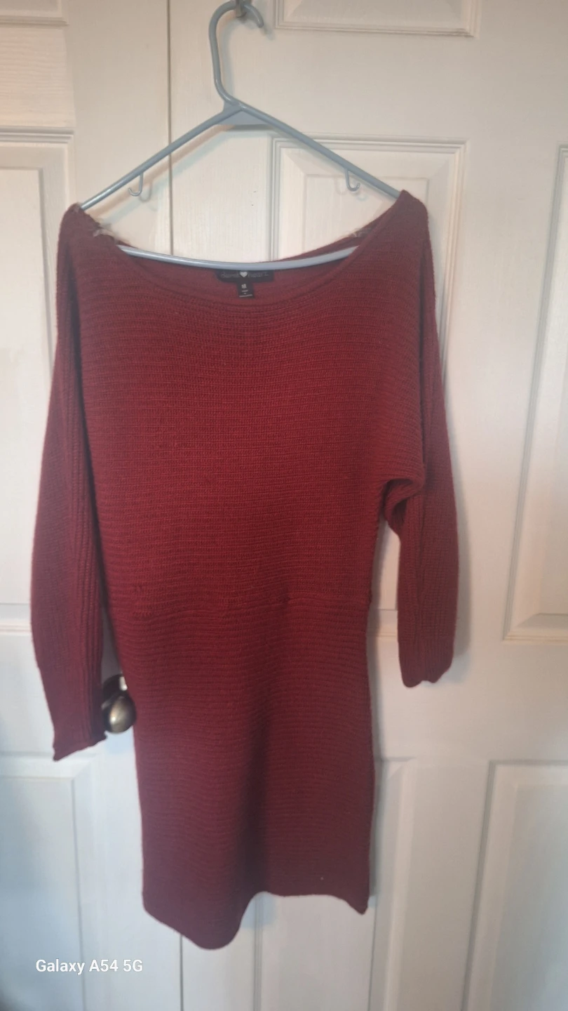Maroon Knit Boatneck Sweater Dress