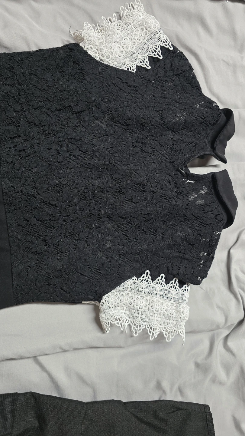Black Lace Dress with White Trim