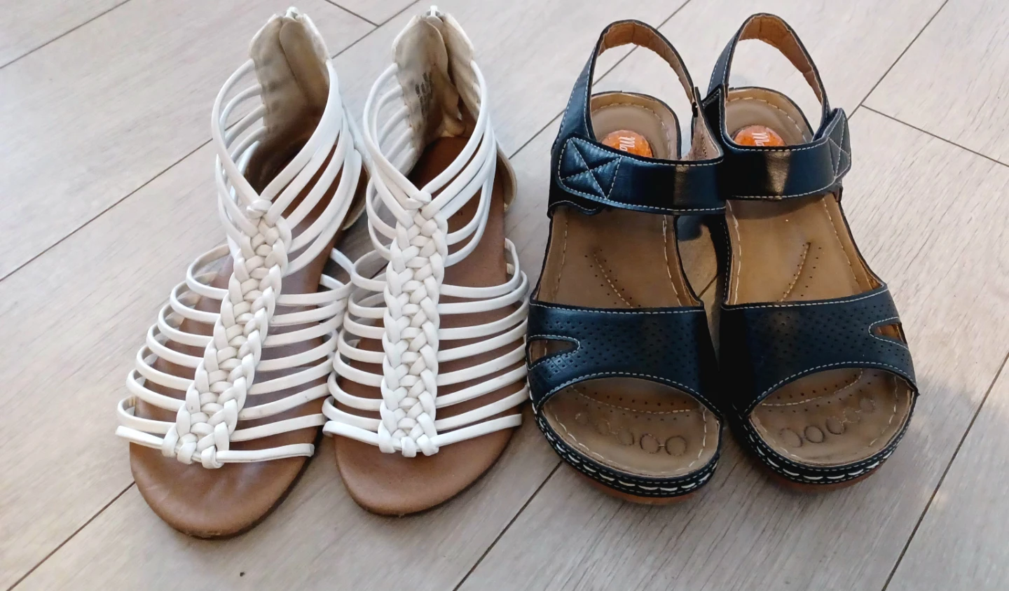 White Gladiator & Black Wedge Sandals size 8