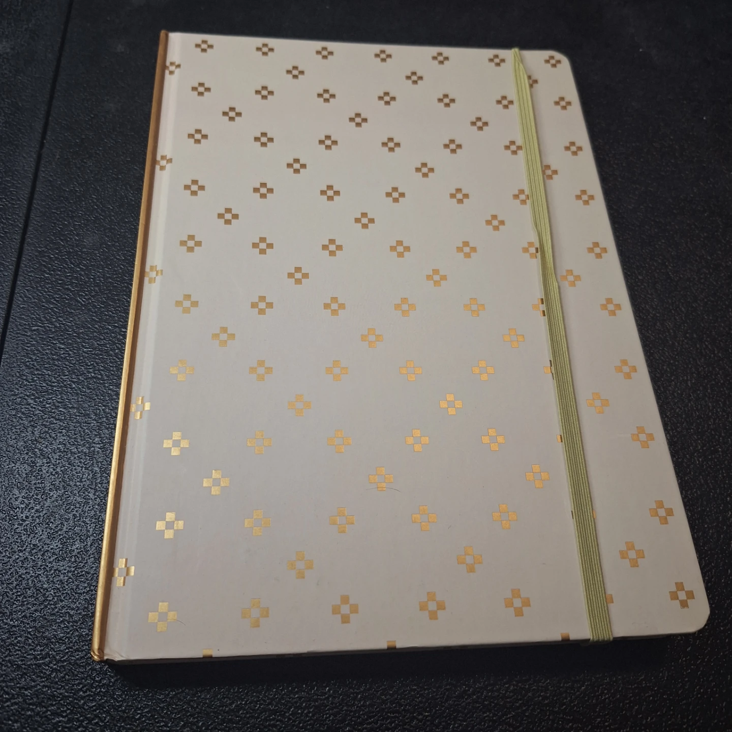 Cream and Gold Patterned Notebook with Elastic Closure