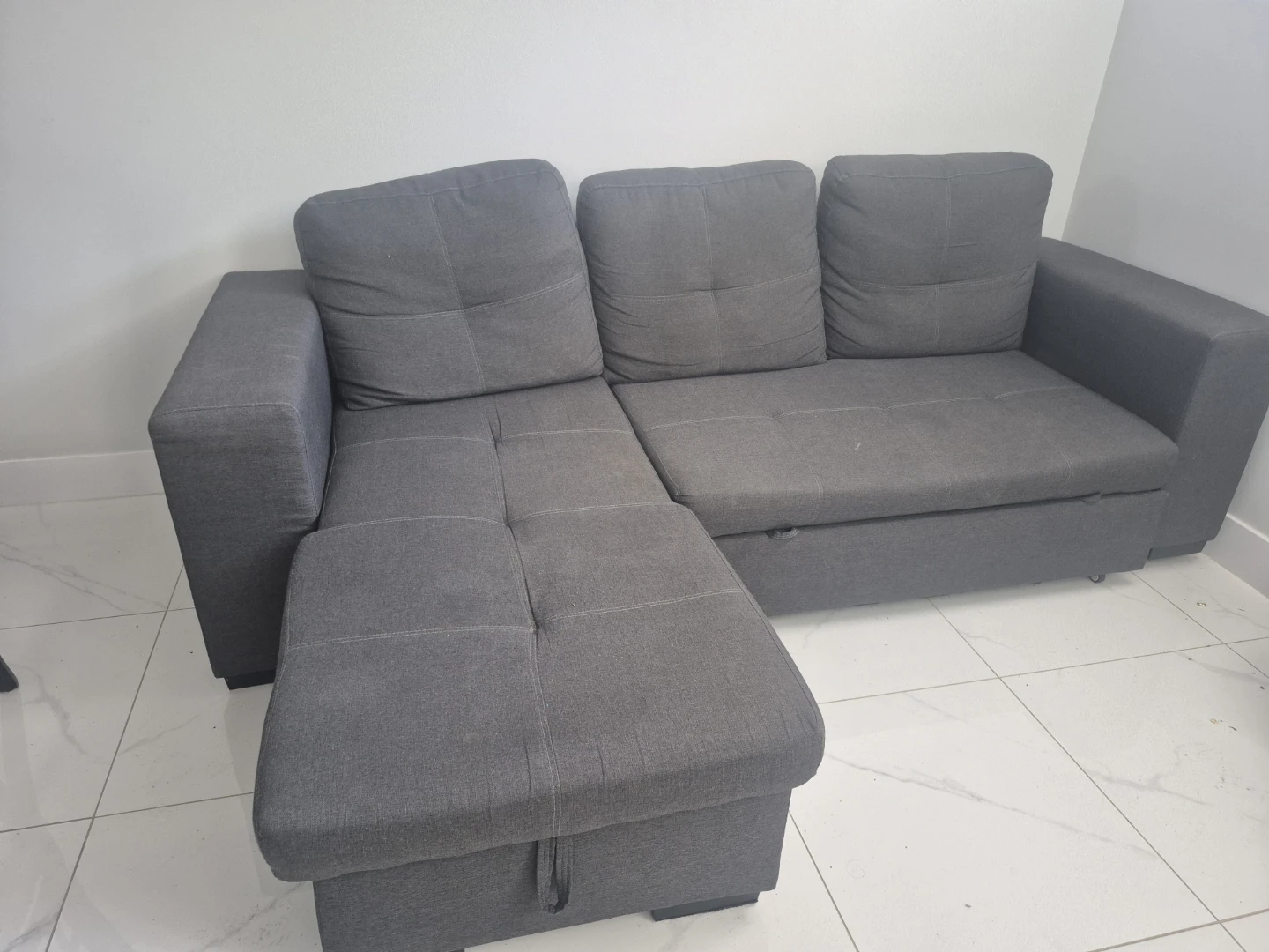 Grey Sectional Sofa with Storage and Pull-out Bed
