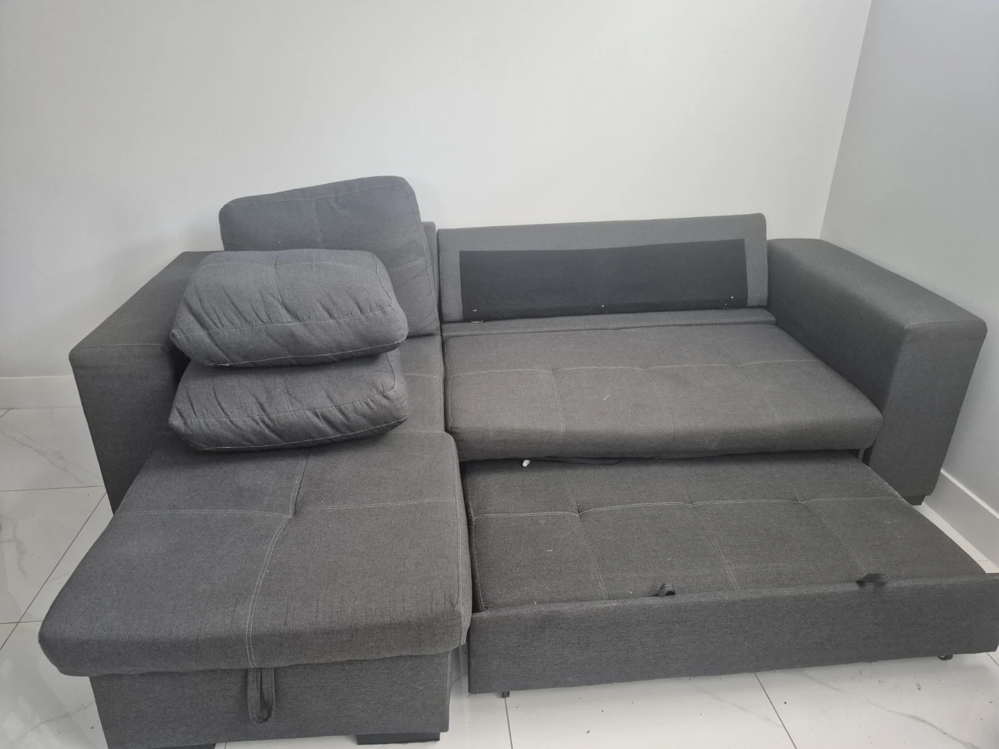 Grey Sectional Sofa with Storage and Pull-out Bed - photo 3