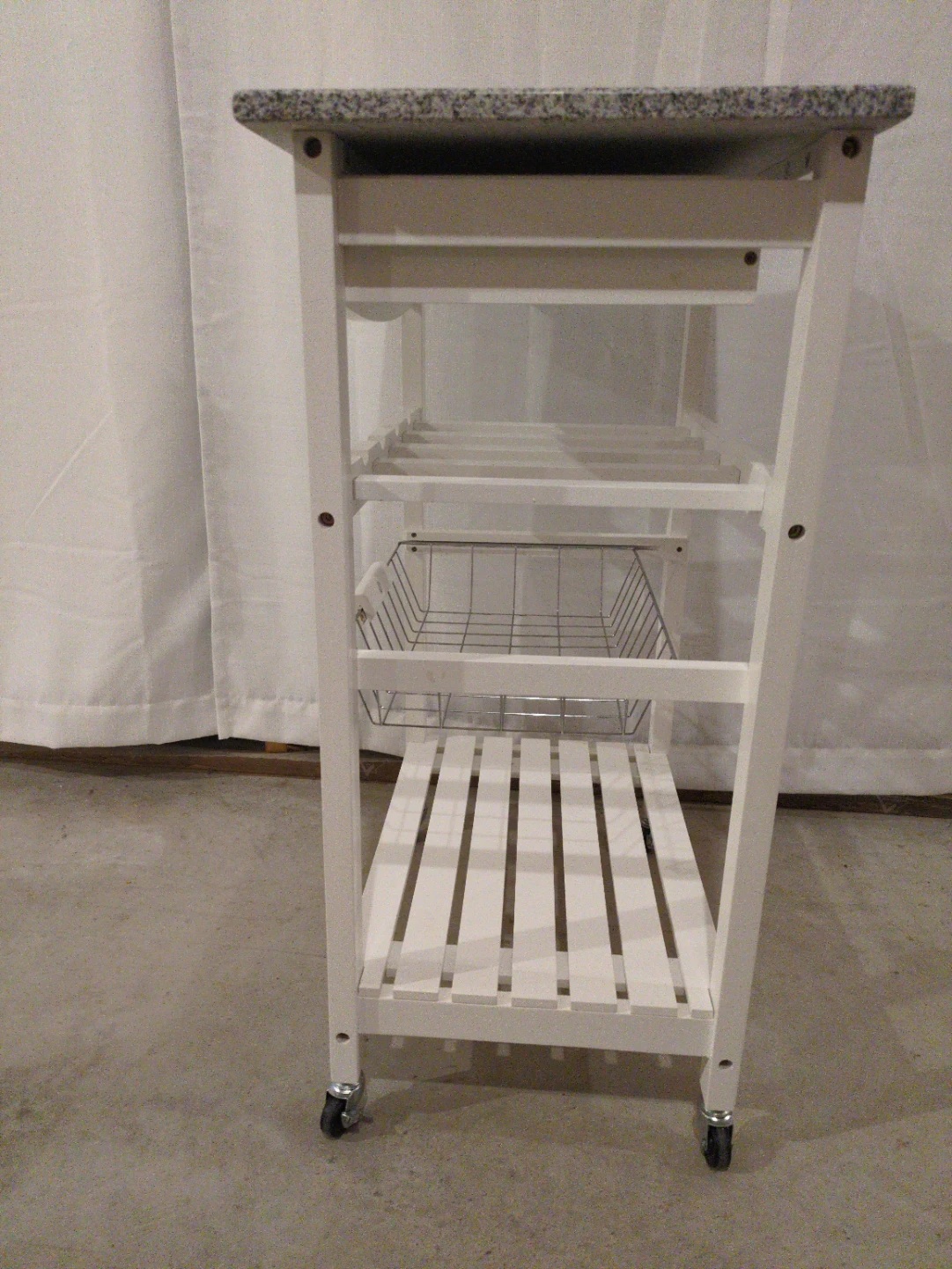 White Kitchen Cart with Drawer and Shelves - photo 3