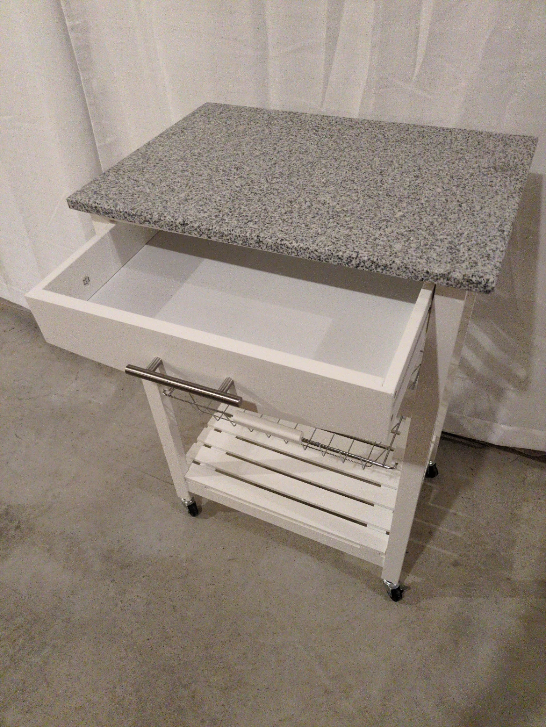 White Kitchen Cart with Drawer and Shelves - photo 2