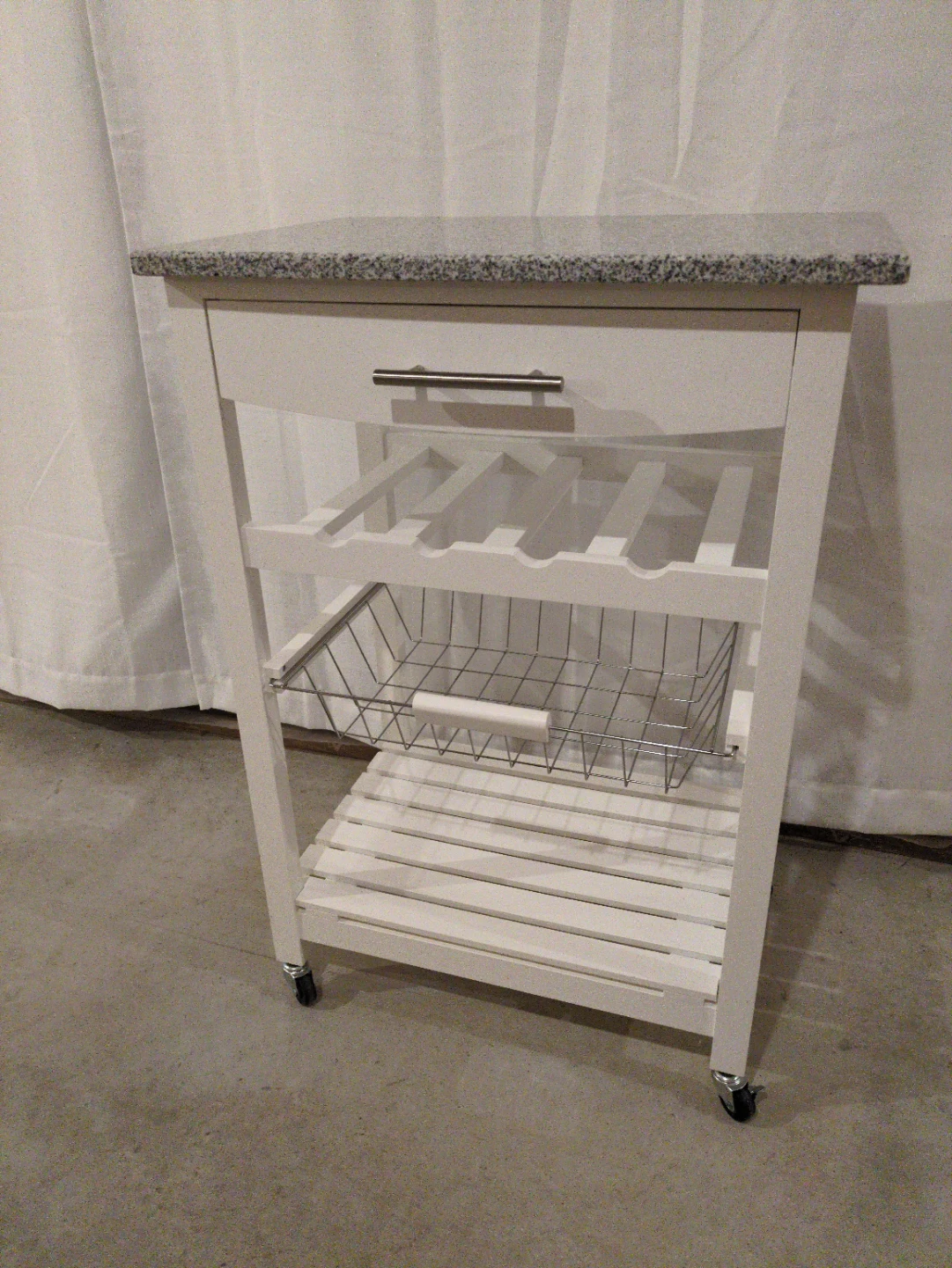 White Kitchen Cart with Drawer and Shelves
