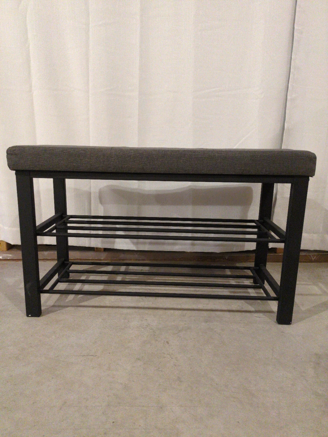 Grey Upholstered Shoe Bench with Two-Tier Rack - photo 2