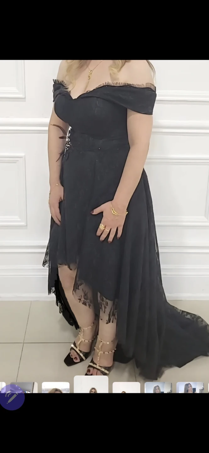 Black Lace Off-the-Shoulder High-Low Dress - photo 2
