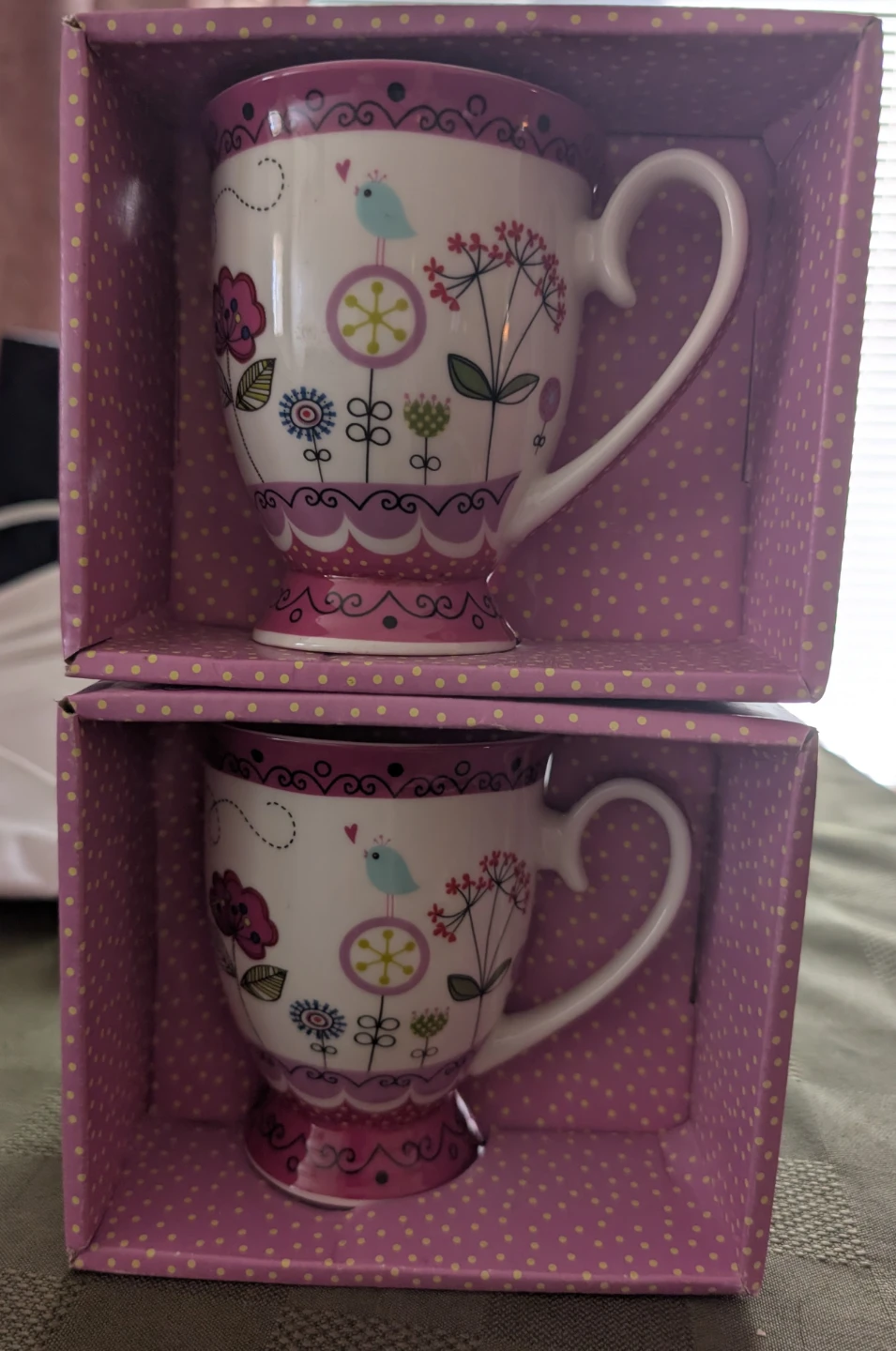 Set of 2 Decorative Mugs with Bird and Flower Design - photo 2