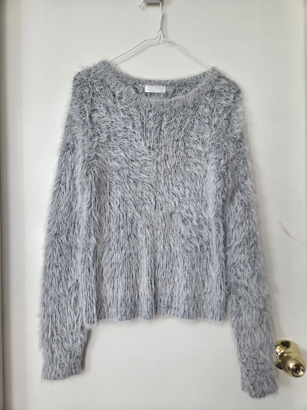 Grey Fuzzy Long Sleeve Sweater