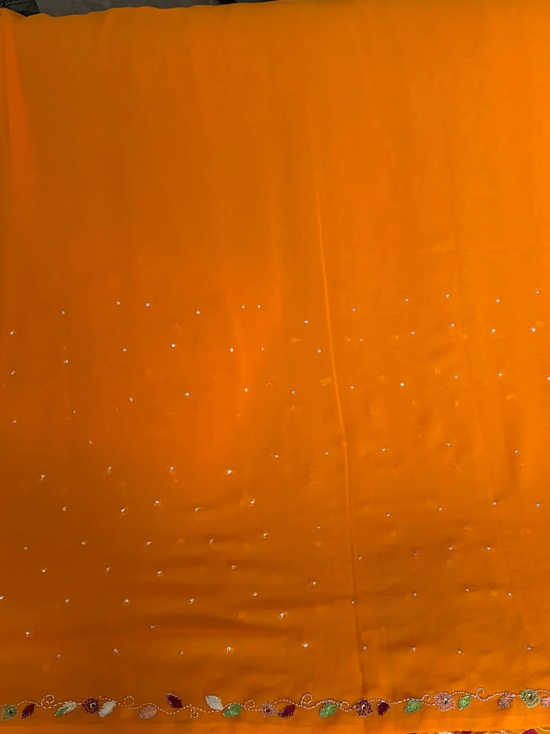 Orange Embroidered Fabric with Beads and Sequins saree - photo 3