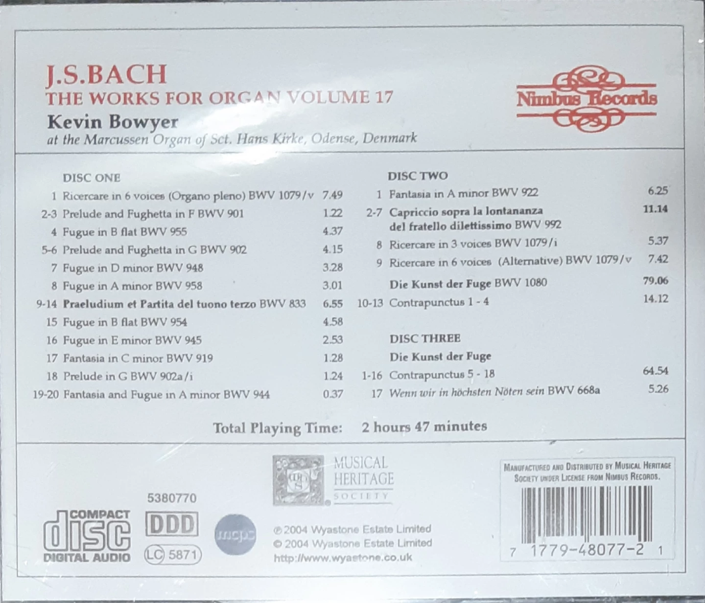 J.S. Bach The Works for Organ Volume 17 CD - Kevin Bowyer - photo 2