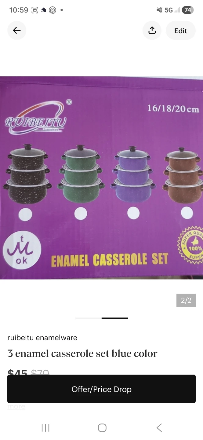 RuiBeitu Enamel Casserole Set - 3 Piece Blue - photo 2