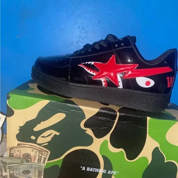 A Bathing Ape BAPE STA Black Patent Leather Shoes