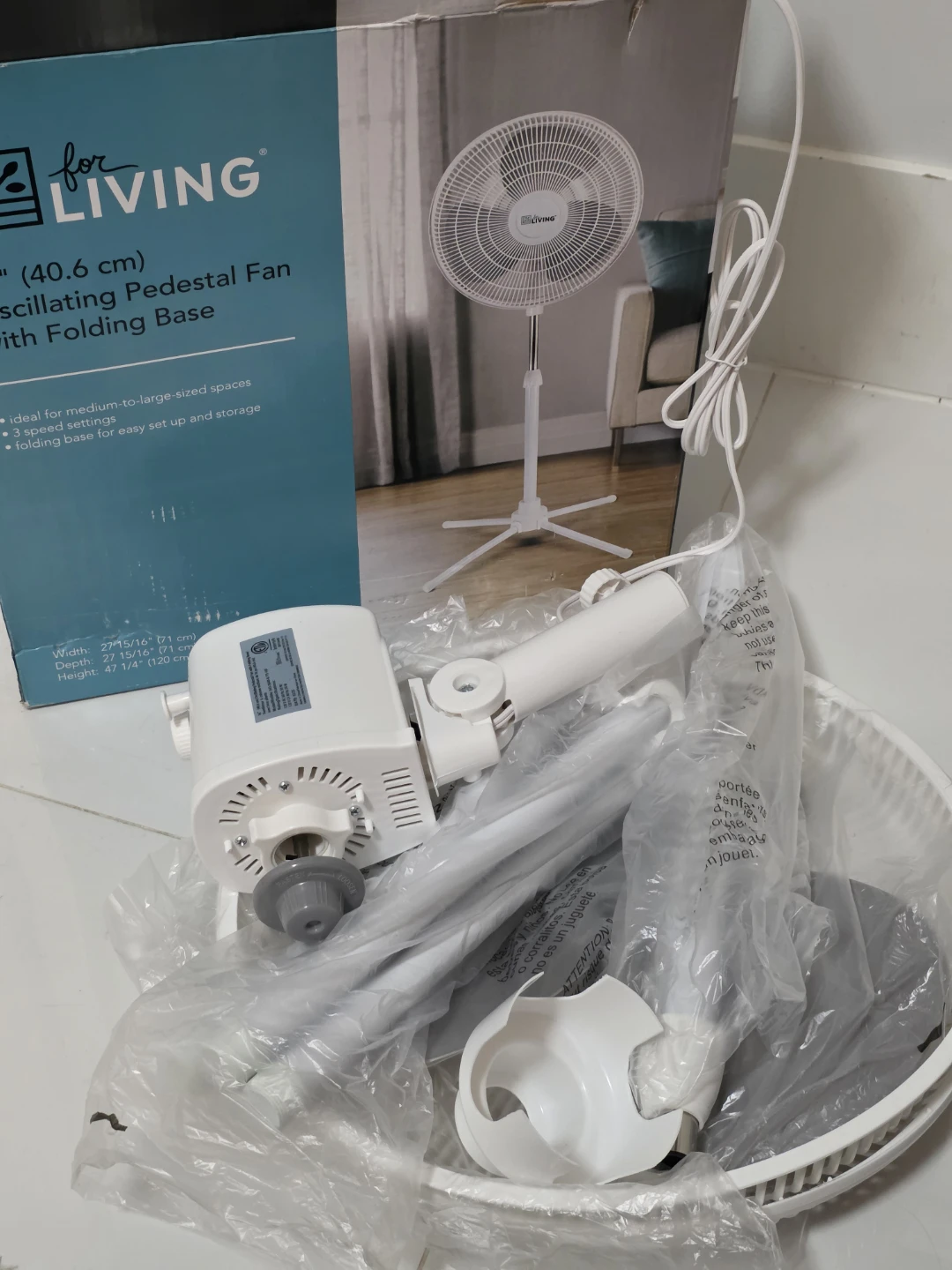 For Living 16" Oscillating Pedestal Fan with Folding Base - photo 3