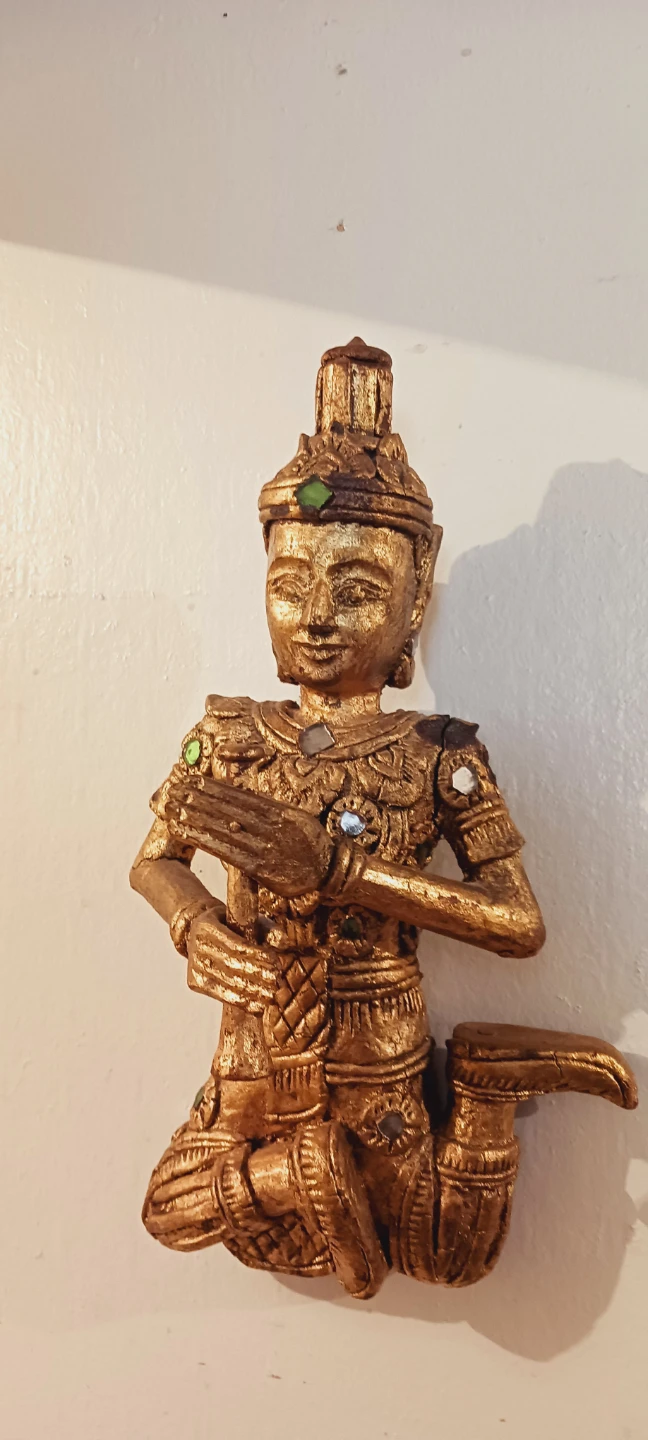 Asian Thai Angel Buddha Musician Carved Wood Wall Decor