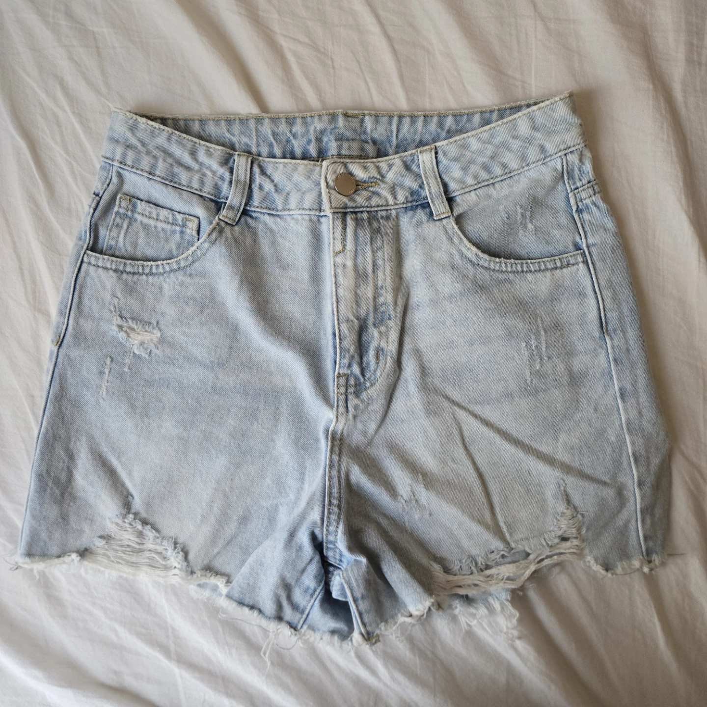 light wash high rise denim shorts
