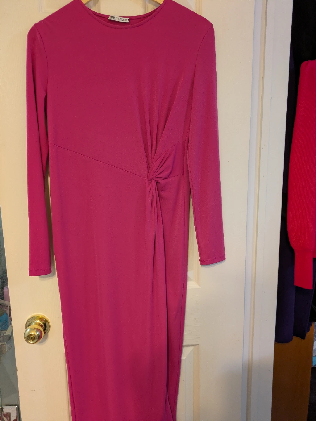 ZARA Pink Twist Front Long Sleeve Midi Dress Size S