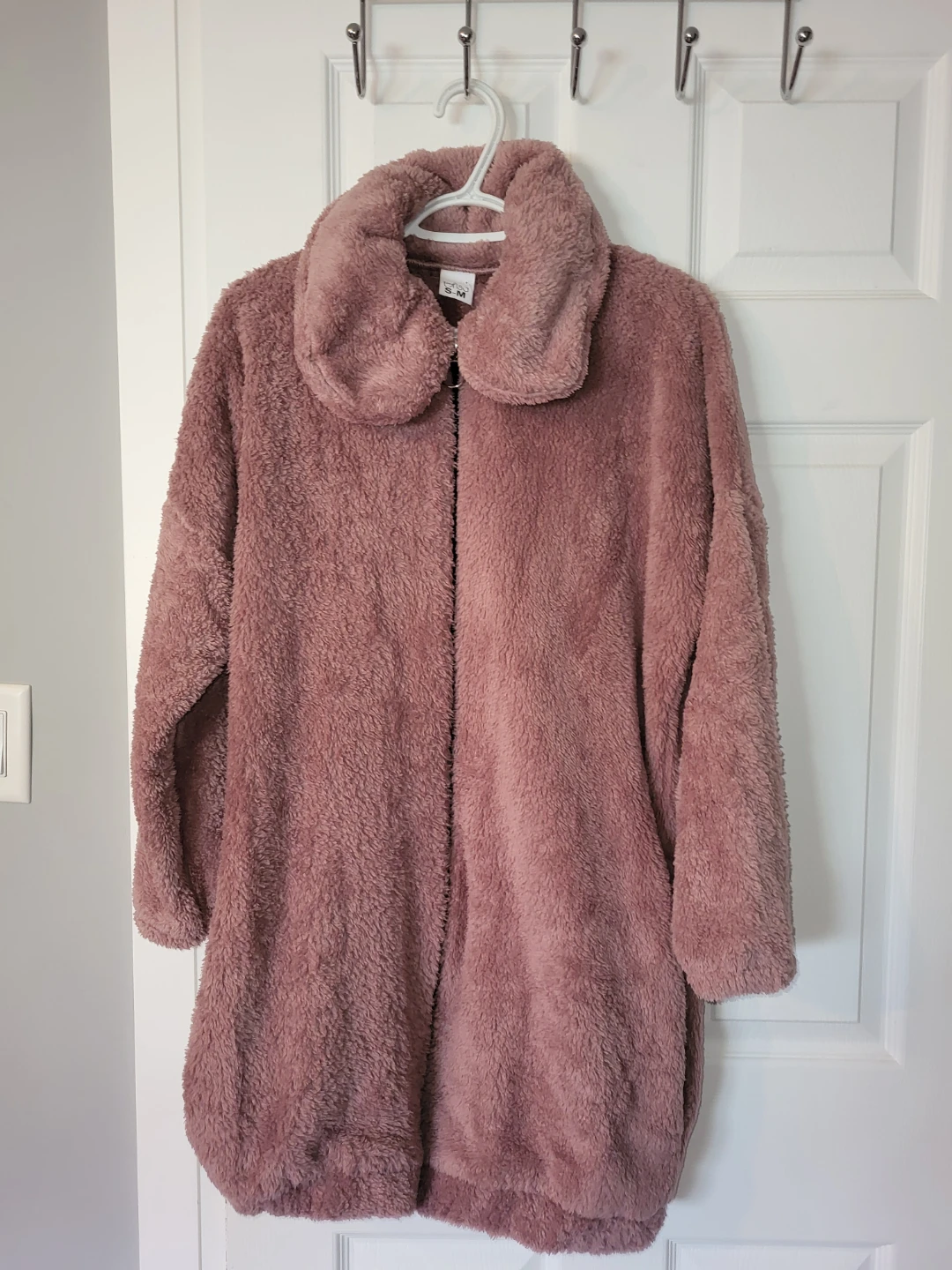 Pink Sherpa Fleece Teddy Coat with Collar and Pockets