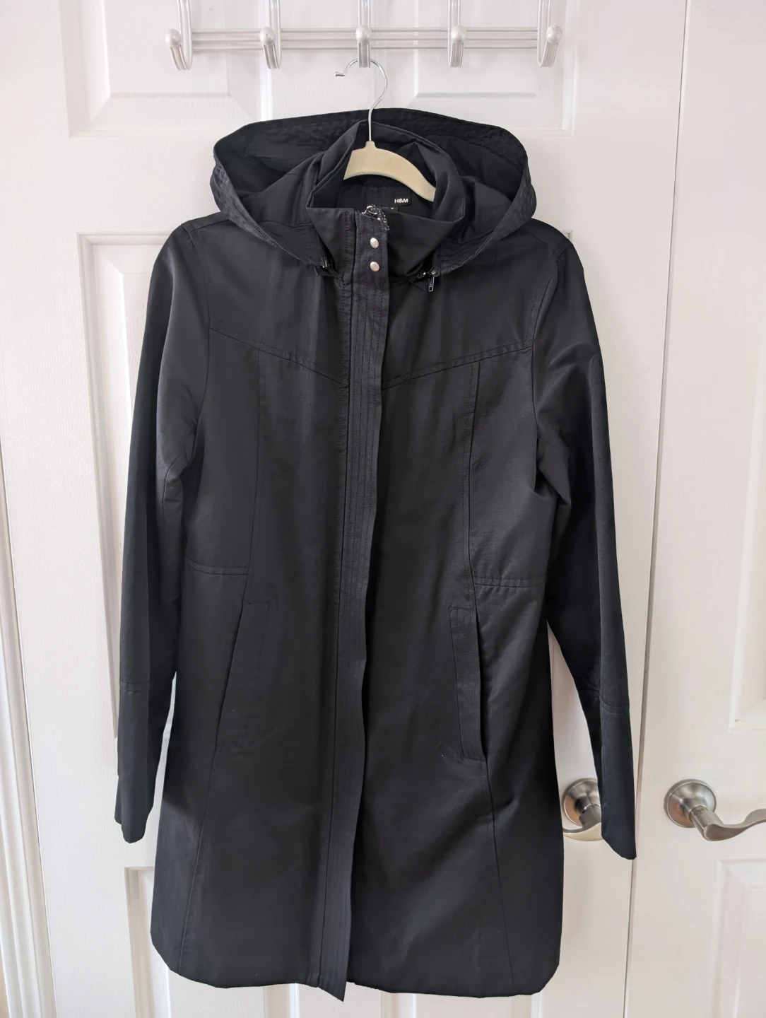 H&M Black Hooded Jacket / Coat - Size 8