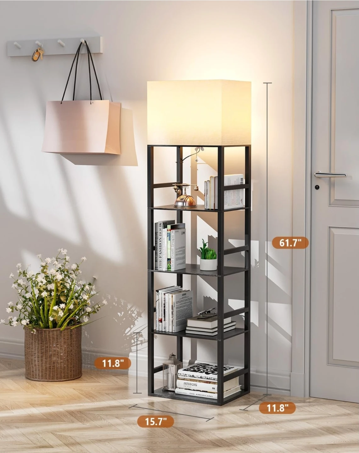 5-Tier Bookshelf Floor Lamp with Shade