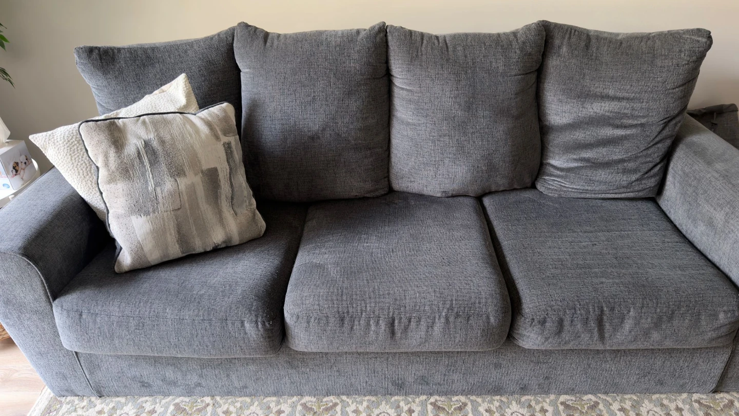 Grey Sofa with Cushions and Throw Blanket - photo 2