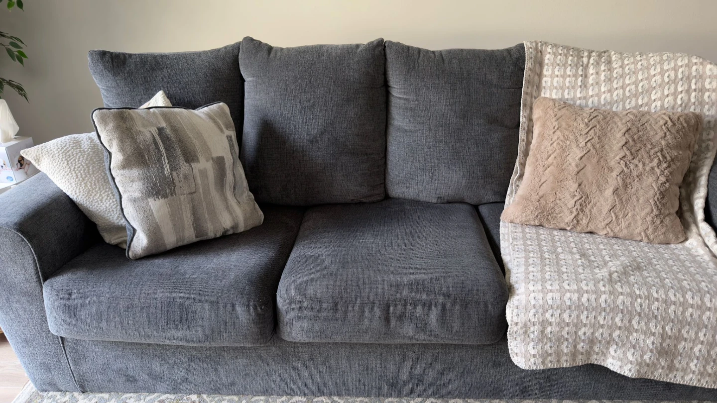 Grey Sofa with Cushions and Throw Blanket - photo 3
