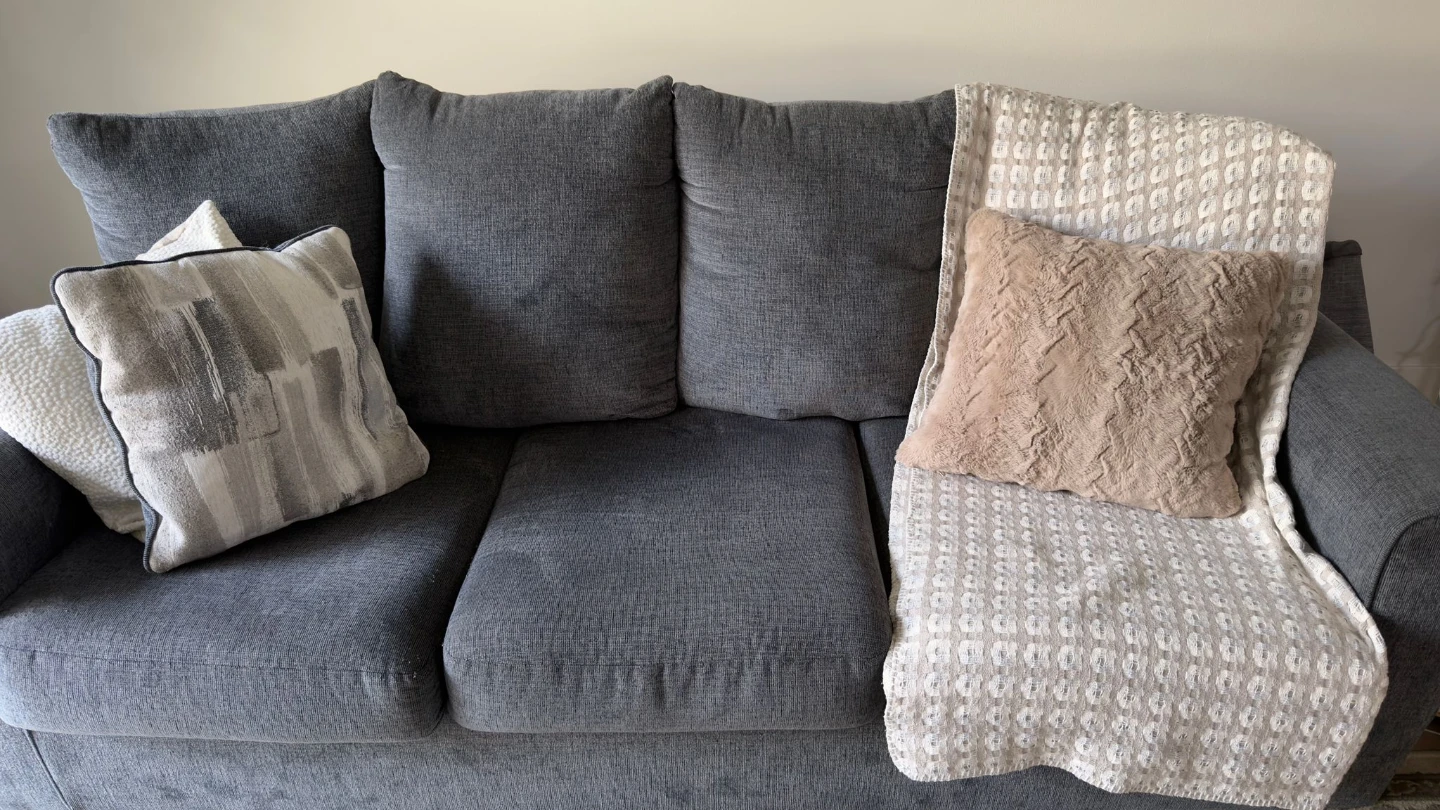 Grey Sofa with Cushions and Throw Blanket - photo 5