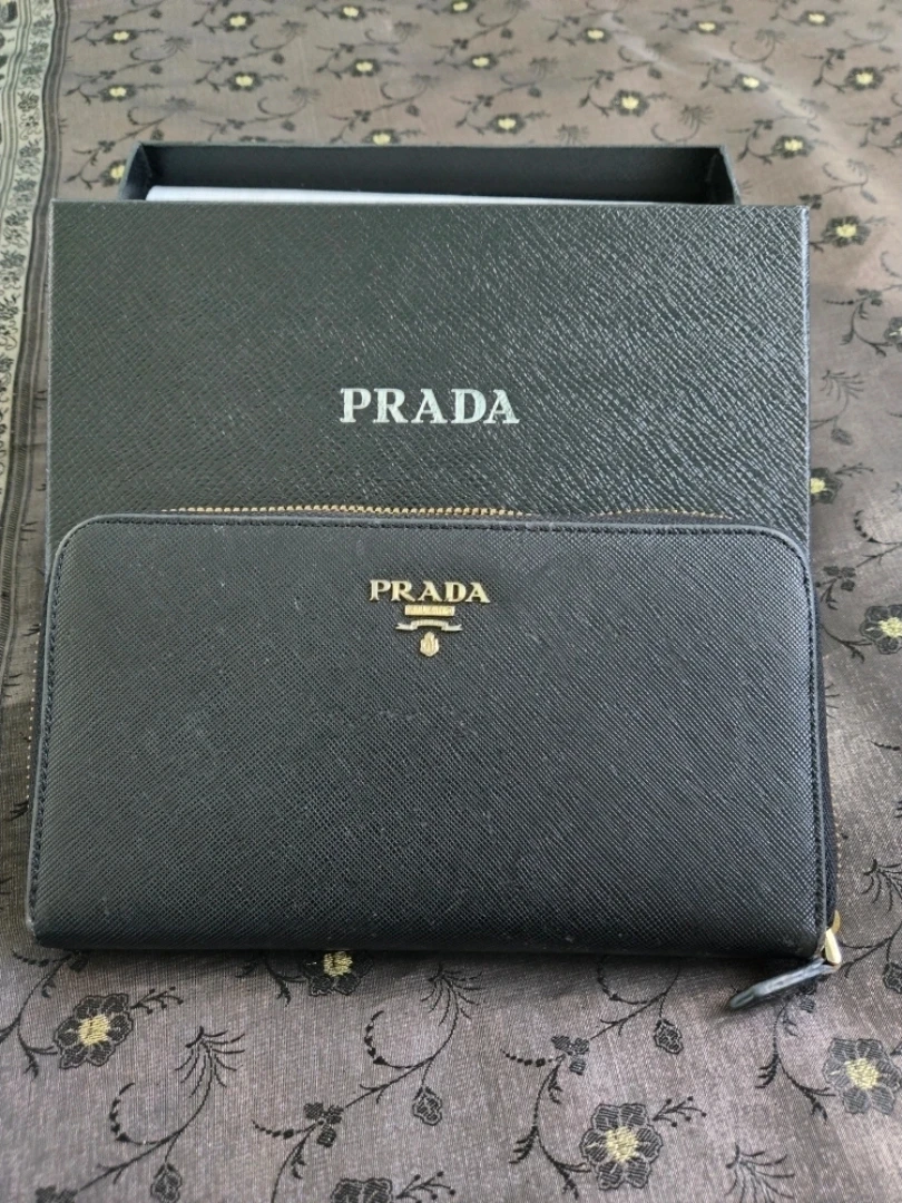 Prada Black Saffiano Leather Zip-Around Wallet