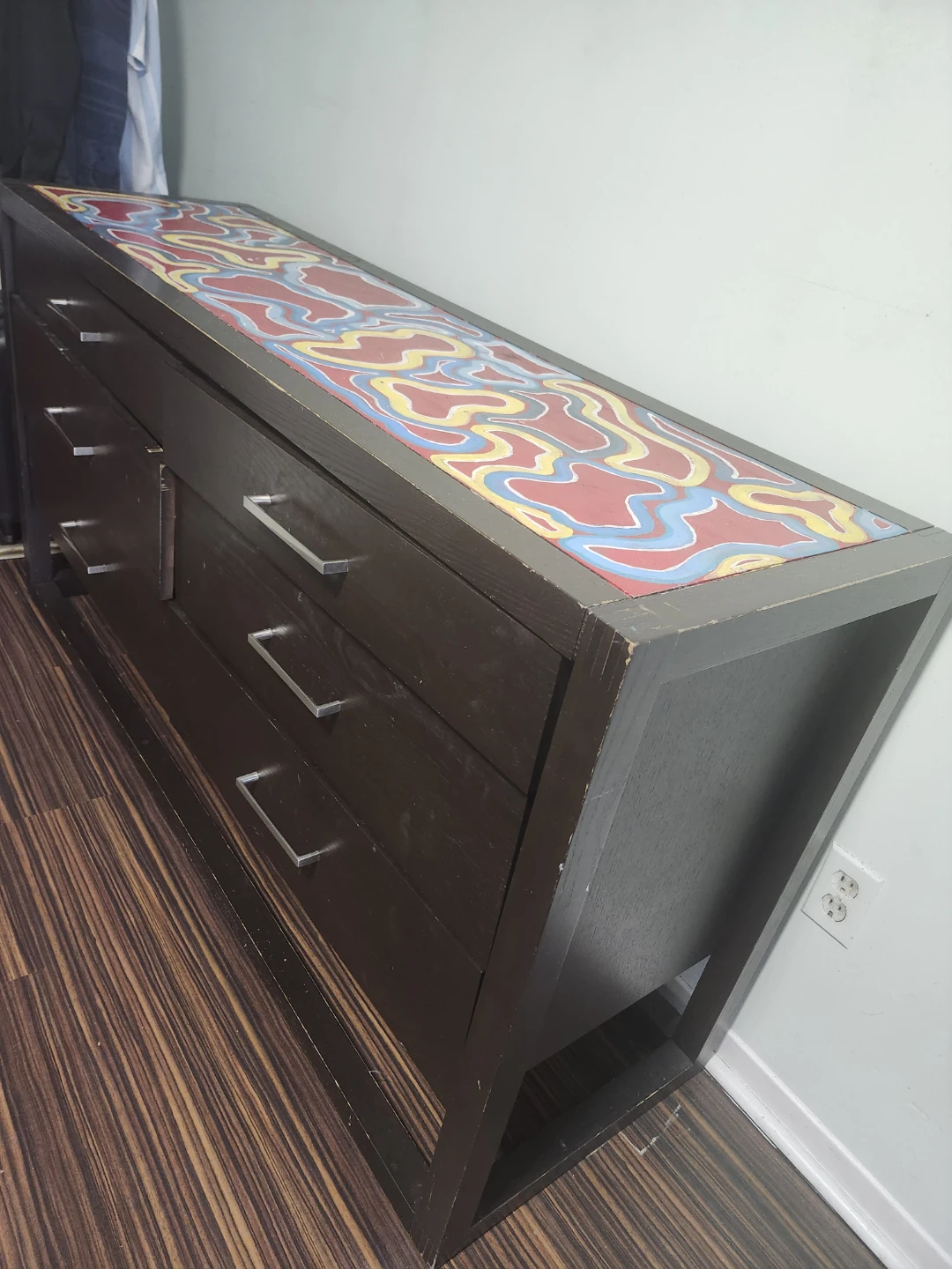 Dark Wood Dresser with Painted Top