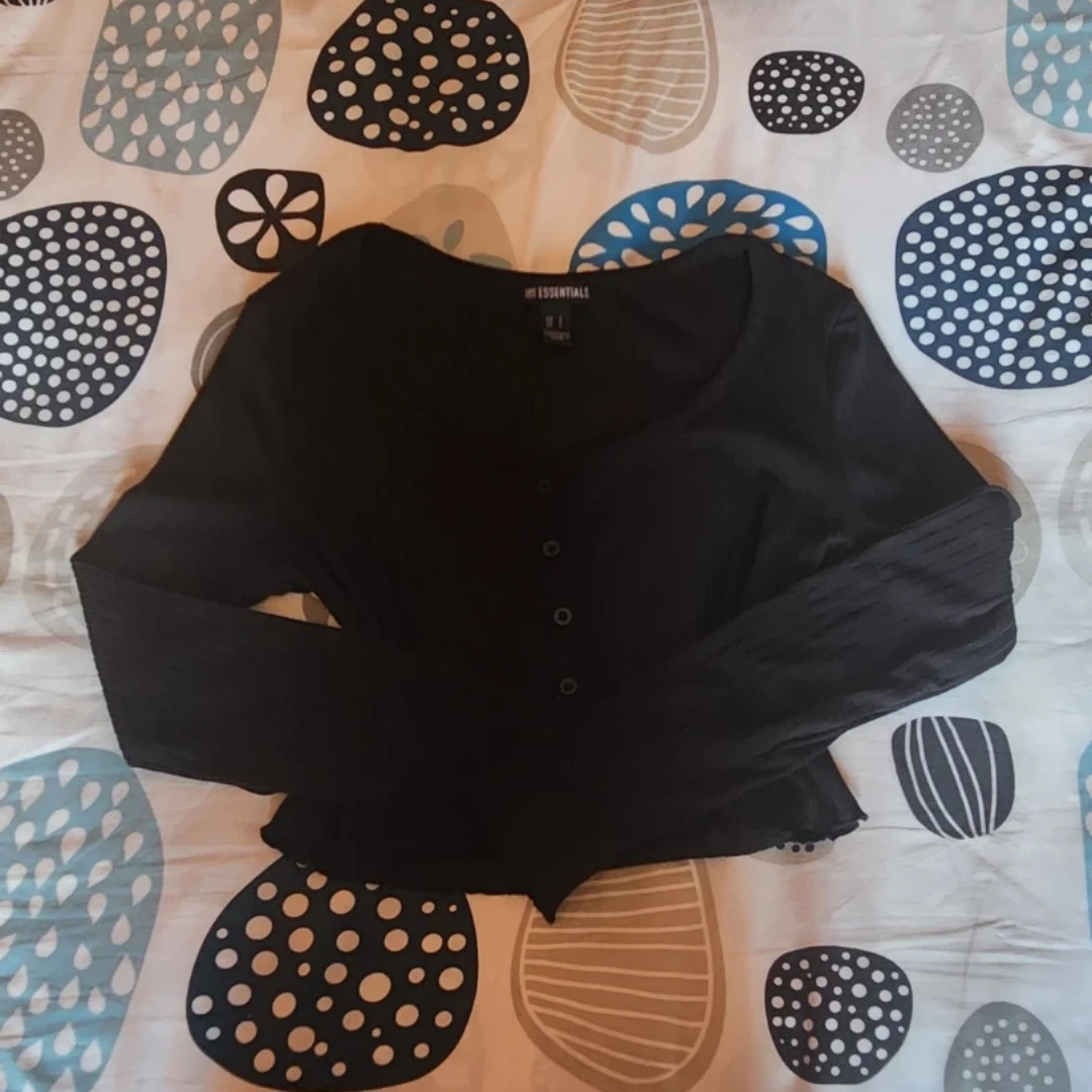 black long sleeve button-up tee (cropped)