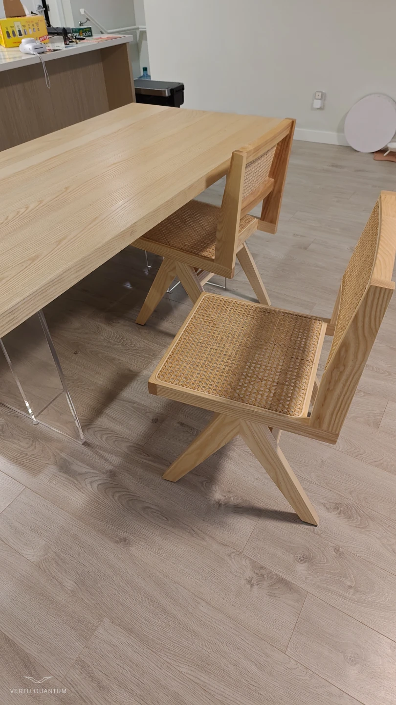 Light Wood Dining Table Set with Cane Chairs and Bench - photo 3