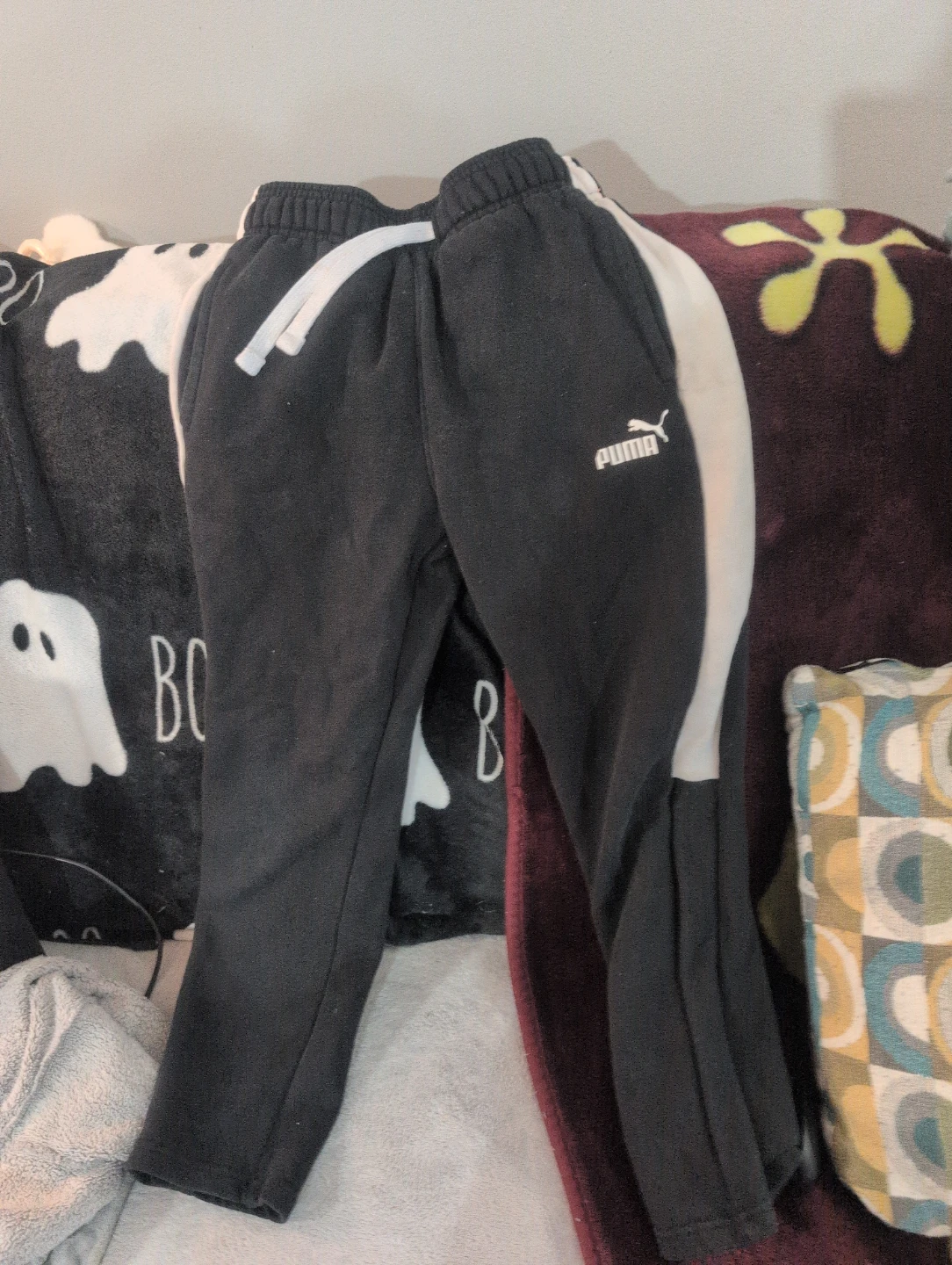 Puma Black Track Pants with White Stripe