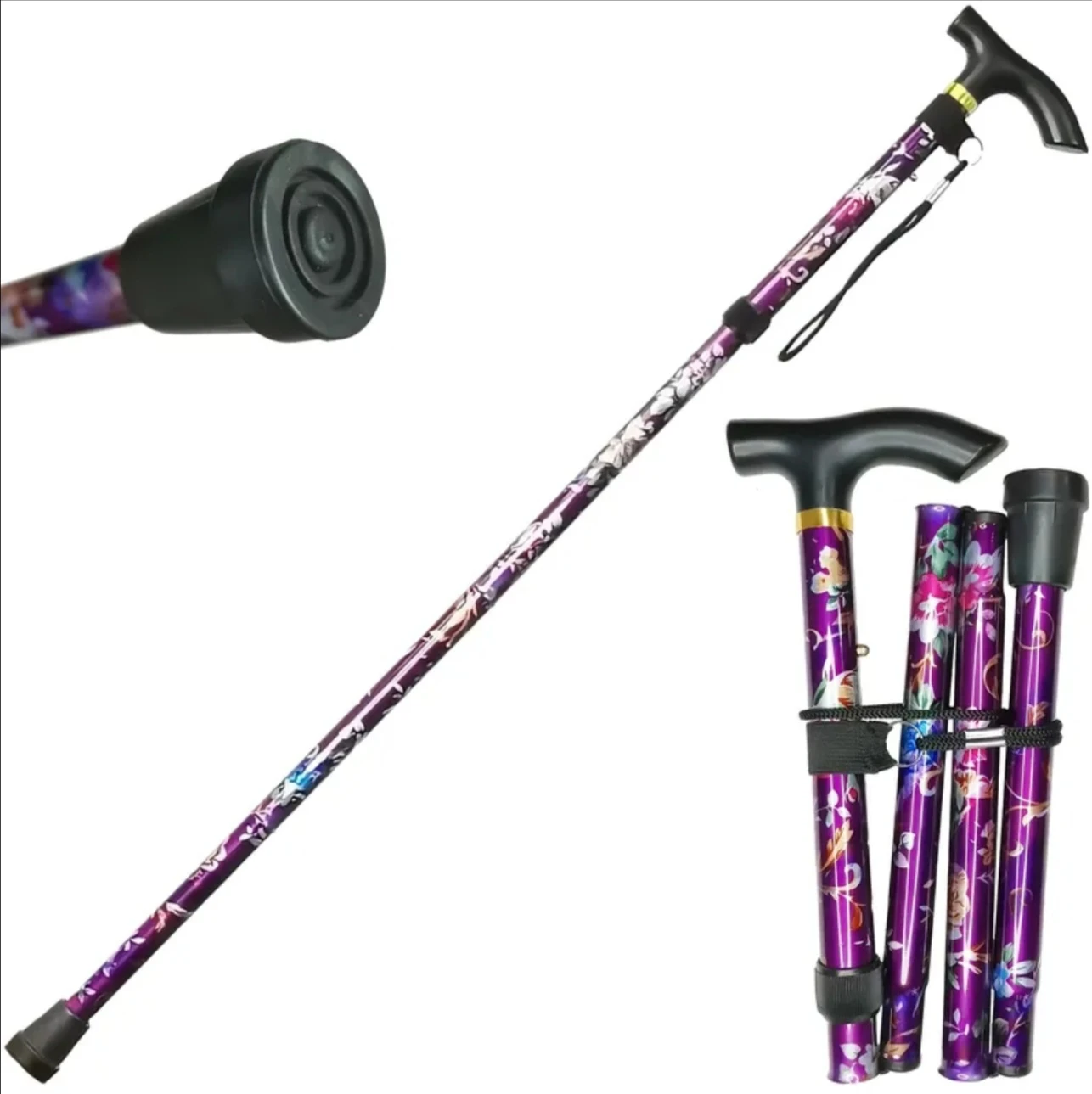 Purple Floral Folding Walking Cane