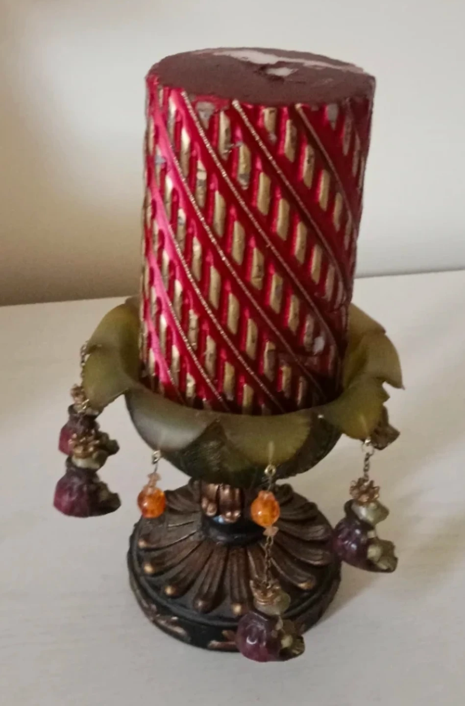 Decorative Candle Holder with Red and Gold Candle