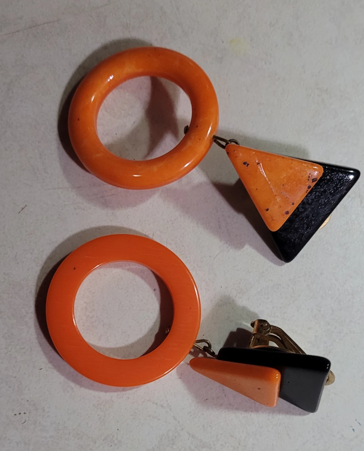 Orange and Black Clip-On Earrings