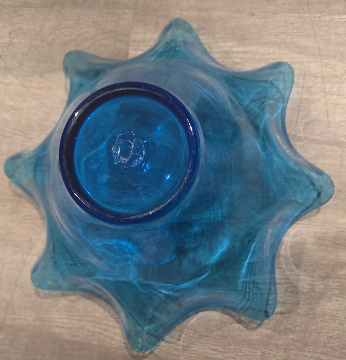 Vintage Blown Glass Wavy Bowl in Blue - photo 2