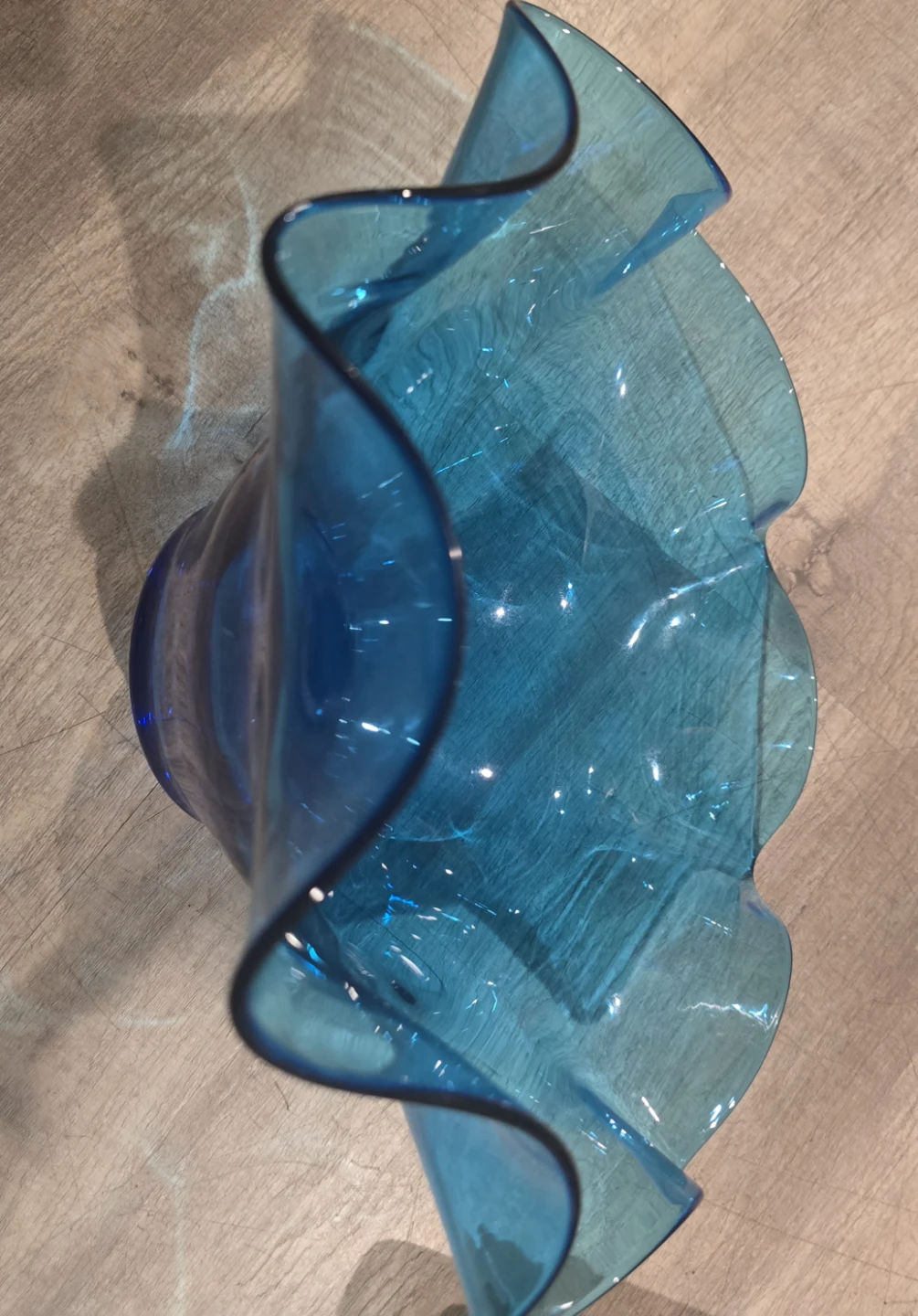 Vintage Blown Glass Wavy Bowl in Blue - photo 3