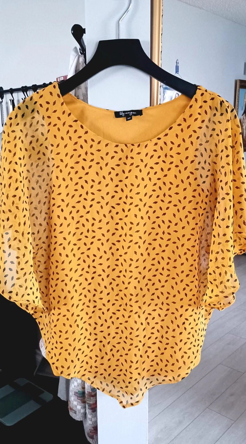 Lily Morgan Yellow Brown Dot Pattern Top S/P