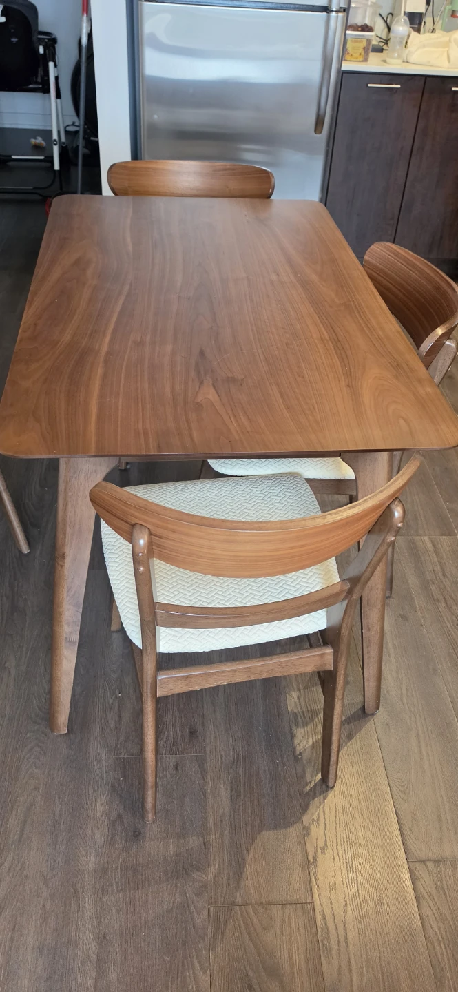 4-Person Dining Set - Natural Walnut Table & Light Beige Chairs - photo 2