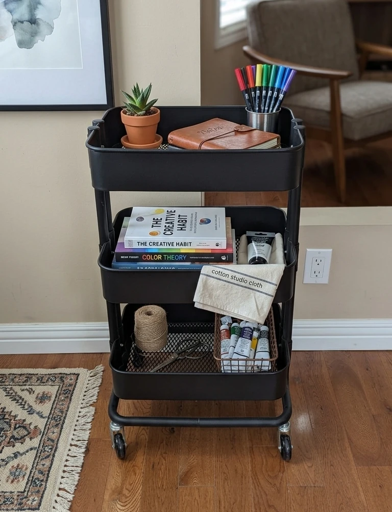 Black 3-Tier Rolling Utility Cart