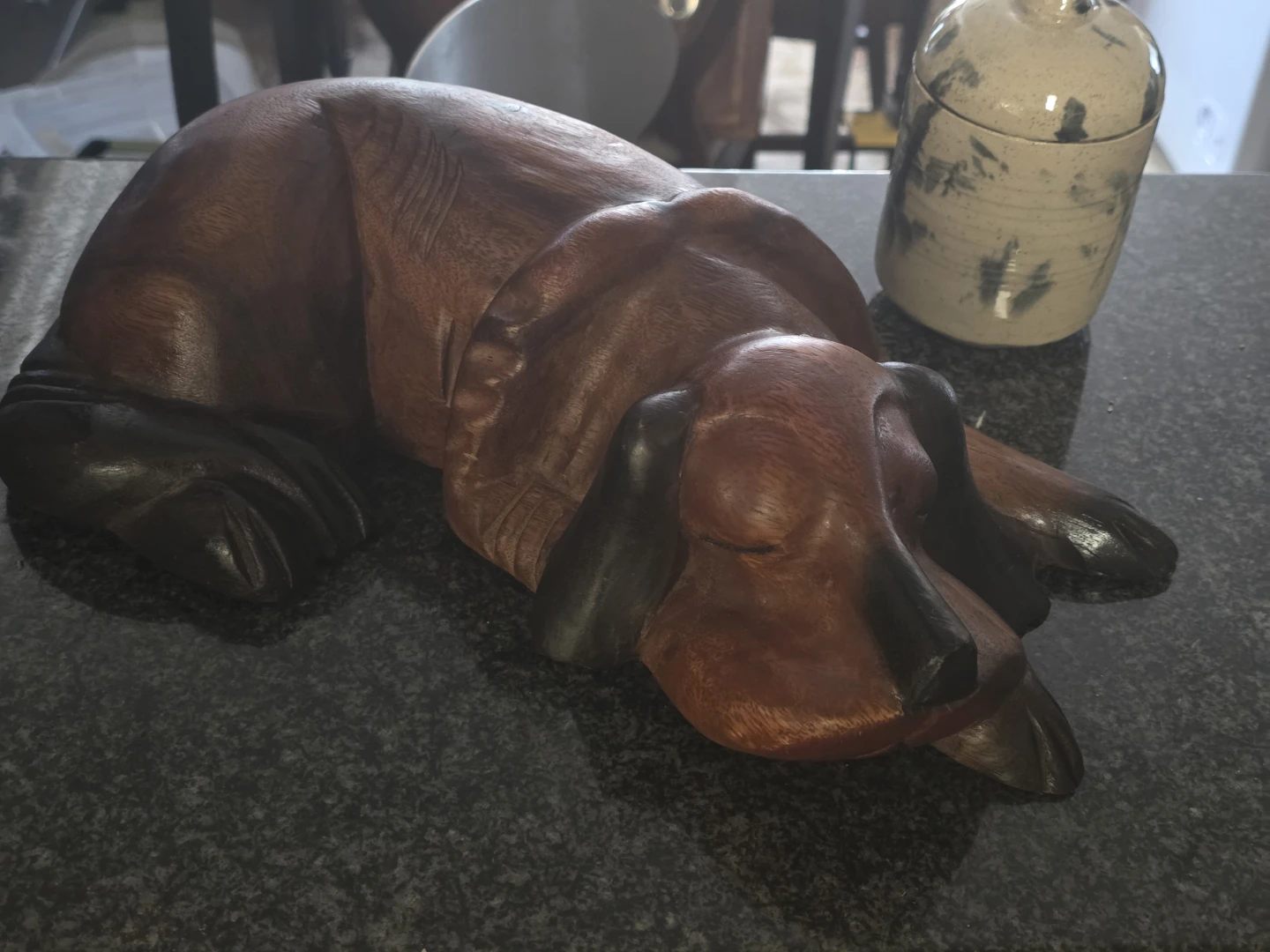 Dog hand carved wooden 14"