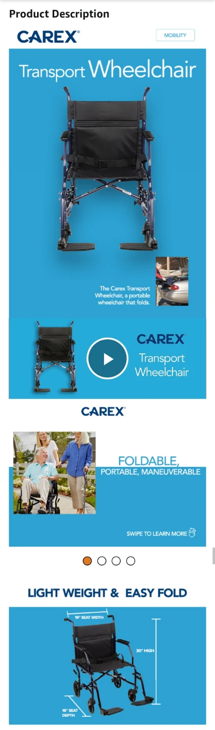 NEW- Carex Transport Wheelchair ♿🦽 - photo 5