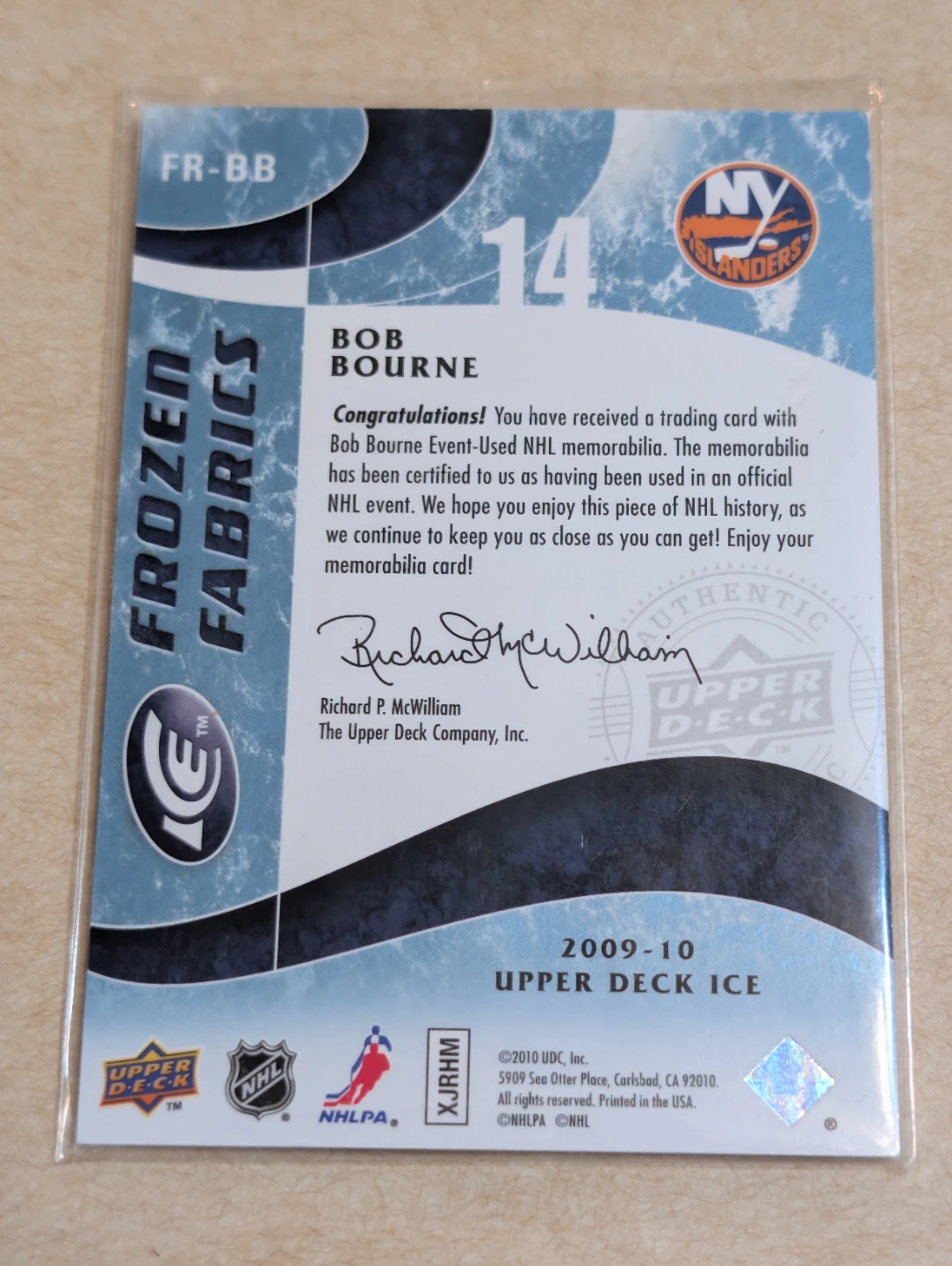 Bob Bourne 2009-10 Upper Deck ICE Frozen Fabrics - photo 2