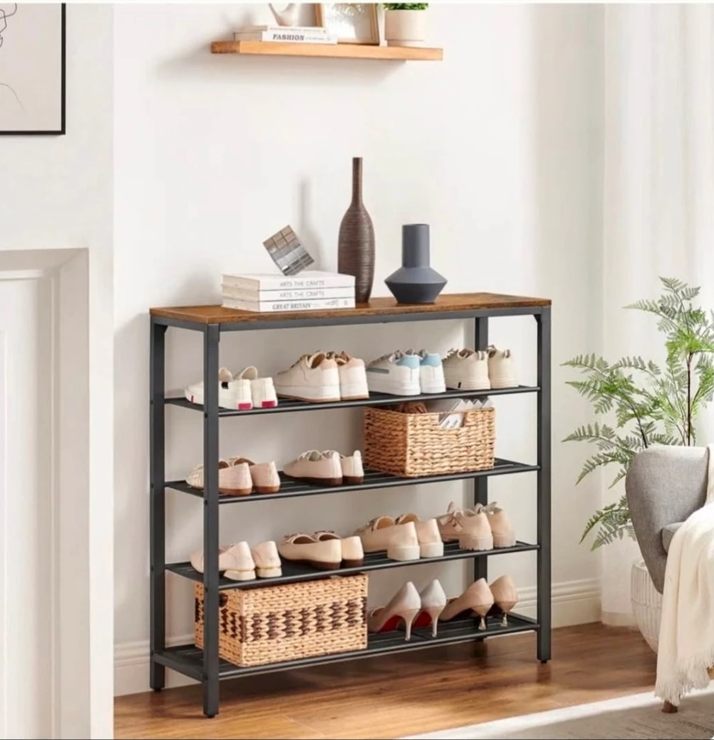 4-Tier Shoe Rack with Wooden Top