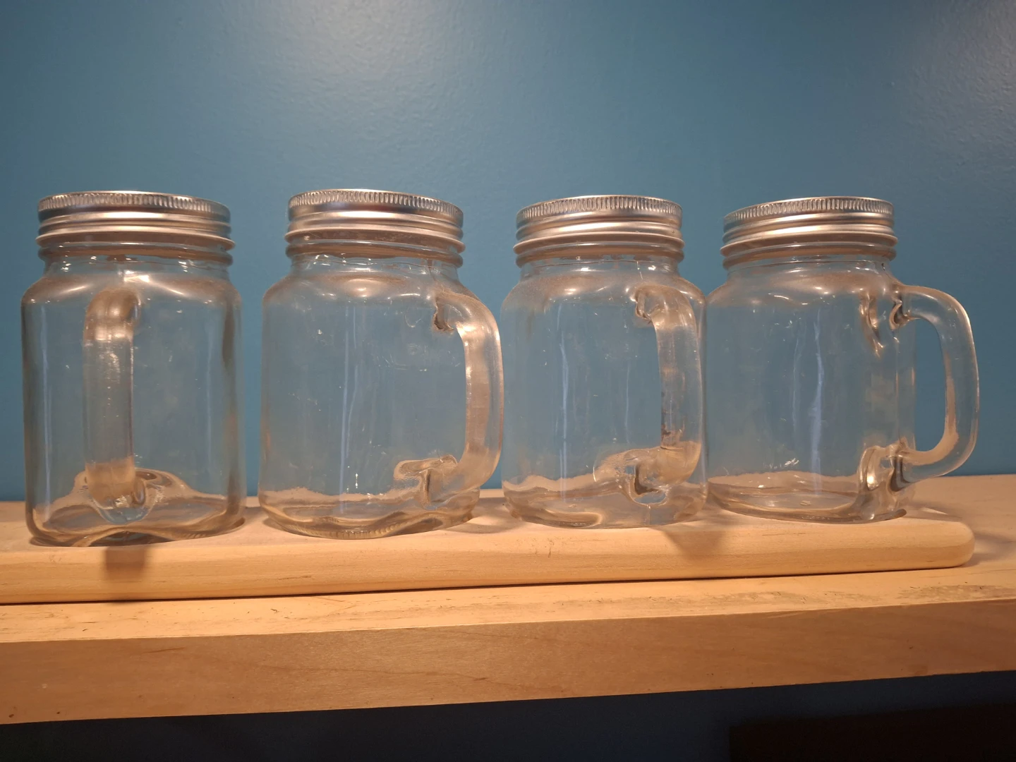 Set of 4 Glass Mason Jars with Lids and Handles